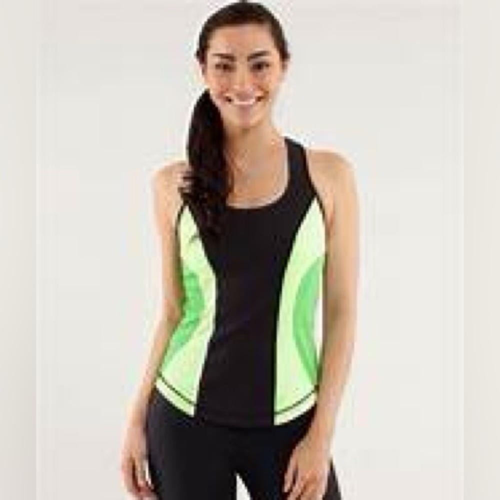 Barely worn Lululemon Cardio Kick Tank - Sz6 in fun lime green/black!
